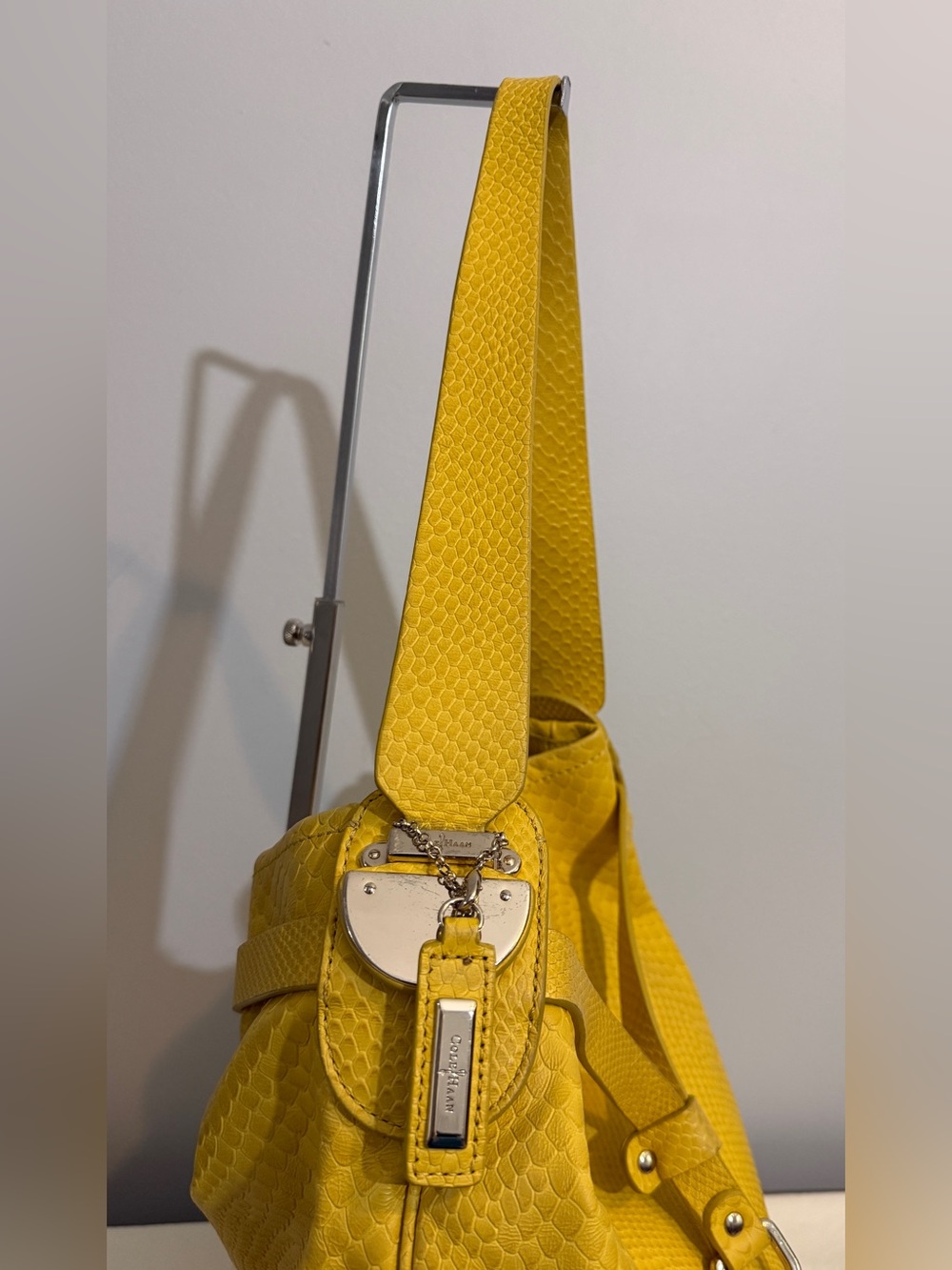Cole Haan Casey Drawstring Hobo Shoulder Bag Sunflower Yellow Leather - Picture 7 of 16